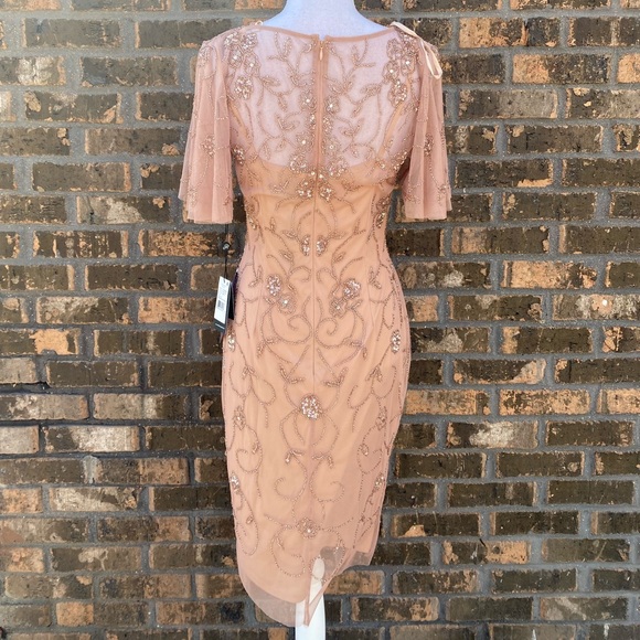 ADRIANNA PAPELL Womens Rose Gold Short Sleeve Knee Length Formal Sheath Dress 4 - Picture 6 of 8